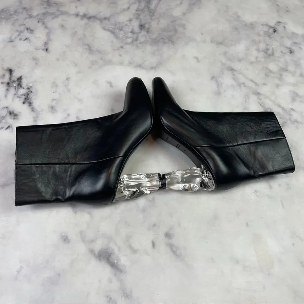 FRAME Le Luz Black Acrylic Heel Leather Ankle Boots Sz 40/9